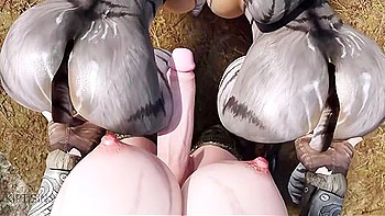 Catgirl Fake twin Step sisters Fucked By Huge Futanari Redhead Warrior Cock 1