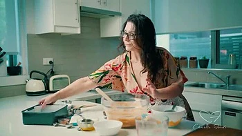 Blonde Charlie Forde and Brunette Chasey Devil Lesbian Cake Baking Sex with Big Natural Tits and Glasses