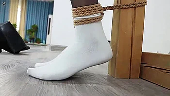 Asian Girl In Boots Hogtied And Poletied