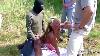 German Teen 18+ In Outdoor Gangbang With 13 Stranger