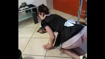 French maid gets piss in her face and cleans it