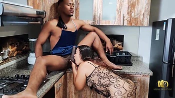 Crazy Interracial Sex At The Kitchen