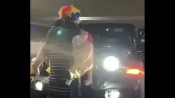 Pink hair whore gets pounded on jeep
