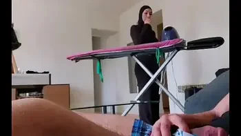 OMG !! He pulls out his cock in front of this muslim maid!!