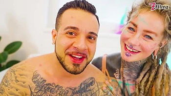 Tattooed babe Anuskatzz gets her tight ass stretched deep by thick Italian cock in wild anal fuck