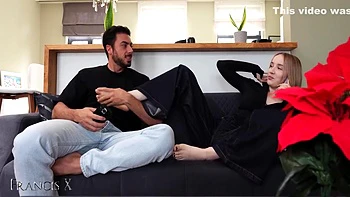 Polly Yangs And Francis X In Horny Blonde Gets Fucked Hard On The Couch While Talking To Her Boyfriend