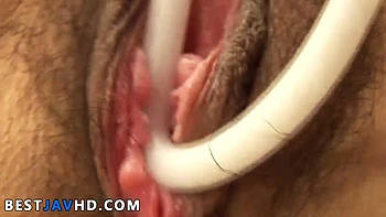 Horny Asian teen paws her hairy puss with fucktoys - spraying woman!