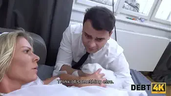 DEBT4k. Debt collector fucks the bride in white dress and stockings