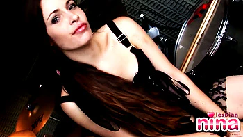 Pussy play with naughty Nina lesbo babe in POV