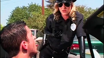Slutty police officer in latex uniform getting fucked