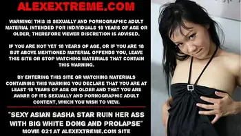 Sexy asian Sasha Star ruin her ass with big white dong and prolapse