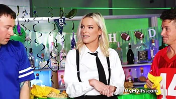 Barmaids holes getting freeused by two guests in a threeway