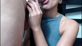Columbian camgirl sucking her bf: Blowjob, Amateur  Handjob Porn