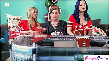 Naughty Milfs Eve Marloew & Summer Vixen Devour Cock During Half Time Game