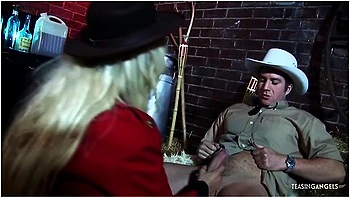 Three Horny Chicks Fucking With Two Cowboys In The Barn