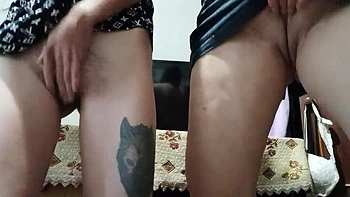 Stepmom and Stepdaughter Hot Lesbian Masturbation - Real Homemade Orgasm