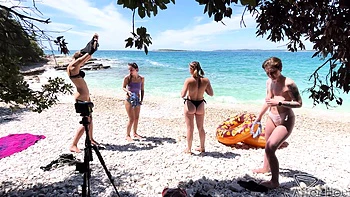 Two hot lesbians rebeka and Miss Pussycat enjoy the beach