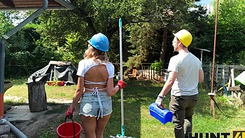 Blonde Fanta Sie enjoys outdoor sex with her boyfriend