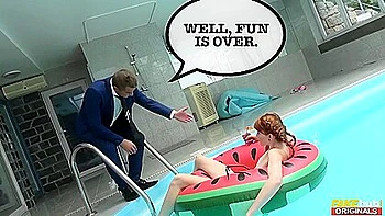Sexy Redheaded Teen 18+ Sneaks Into The Neighbors Pool