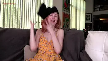 Watch the braces as redhead cute girl Scarlet Skies sucks dick!