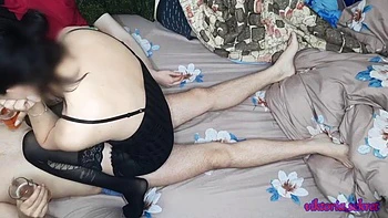 Hot wife fucks husband and friend in mfm after party