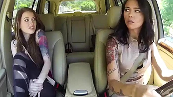 Lesbians make out in car: Licking, Onlyfans  Public Porn