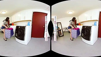 Your hot girlfriend Alina Lopez surprises you With a pussy rub show In the laundry