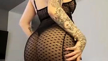 Adrianna Savu in fishnets and high-heeled slippers unwraps to blow-job