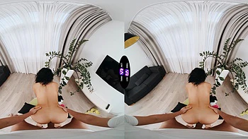 Brunette Mini Mitzi rides cock in reverse cowgirl position