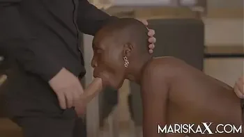 MARISKAX Ebony babe Zaawaadi takes on two white cocks