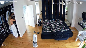 IPCAM - Hot Blonde European In White Thong Getting Dressed