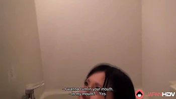 Japanese Brunette Mai Araki Sucks A Mans Dick In The Bathroom Uncensored