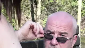 Fucking teen pussy and she licks the cum from old man dick