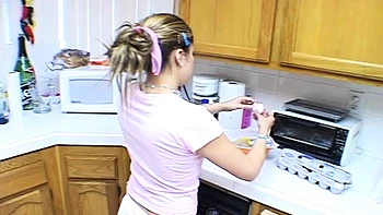 Teen topanga solo in kitchen