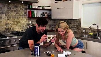 Petite blonde stepsis opens her legs for stiff member