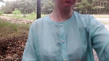 Exhibitionist teen undresses on webcam near the road