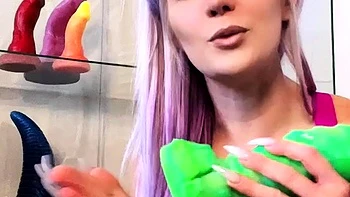 amateur teen multitasking with toys