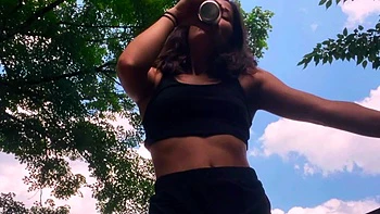 Sexy blonde babe Vega Vixen hot solo masturbation outdoors