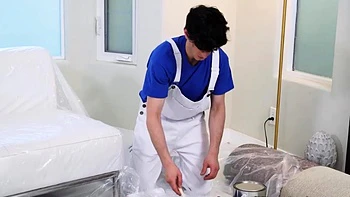 Needy wife milks painters huge dick before rimjob