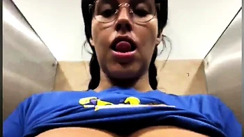 Busty curly brunette with big boobs fucks on couch