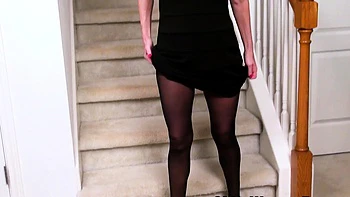 American granny Claire wears black pantyhose