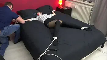 Teen Luna Grey Spread Eagle tied and Ballgagged