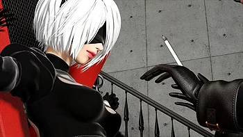 2B gets kinky: Blowjob, Missonary  Bondage Porn