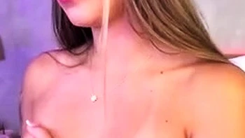 Busty curly brunette with big boobs fucks on couch