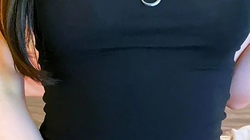 Amateur busty brunette masturbates and does hand job