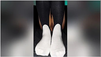 Small Petite Asian Cums On 10inch Dildo Wearing Slugger Socks