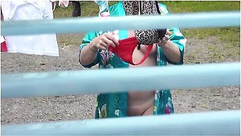 Neighbor In Bathrobe Without Panties And Bra Dries Washing Courtyard, Neighbour Watching Out Window