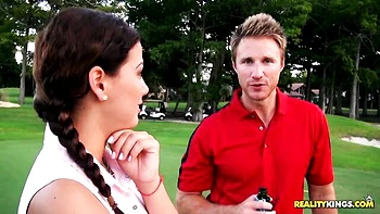 Locker room threesome with two guys and a hot brunette Adriana