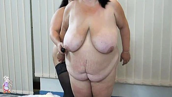 BBW lady with gigantic melons Vera rammed by large strapon