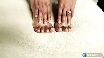 Flexible ebony chick Roxy Reynolds is fucking with a green dildo